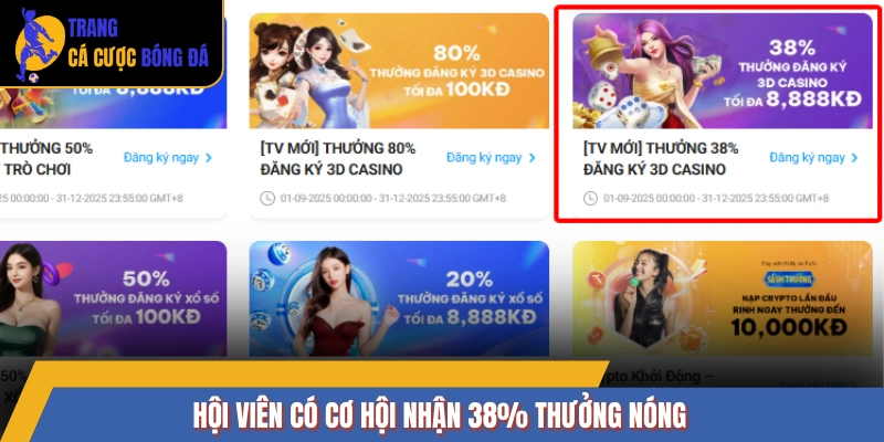 Hội viên có cơ hội nhận 38% thưởng nóng